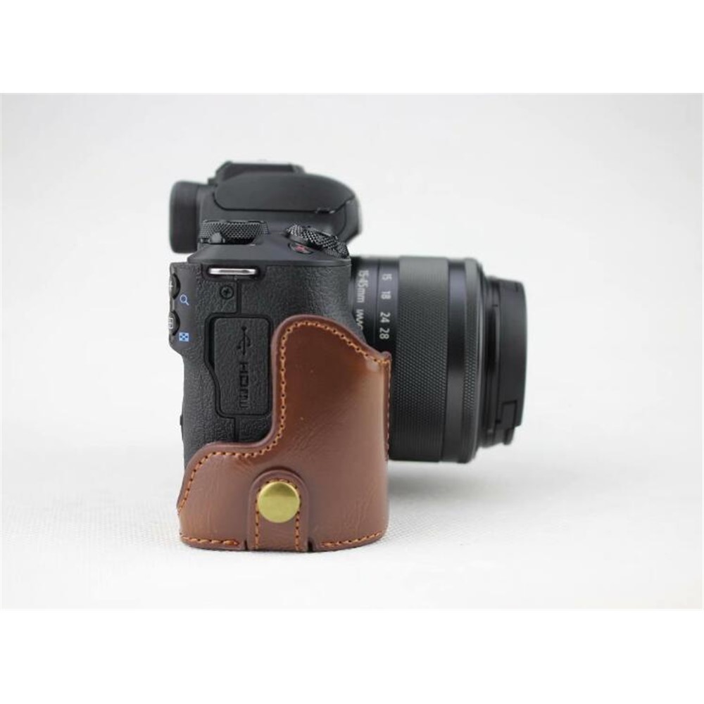 PU Leather Camera Half Case Bottom Mount Cover for Canon EOS M50 - Coffee-9