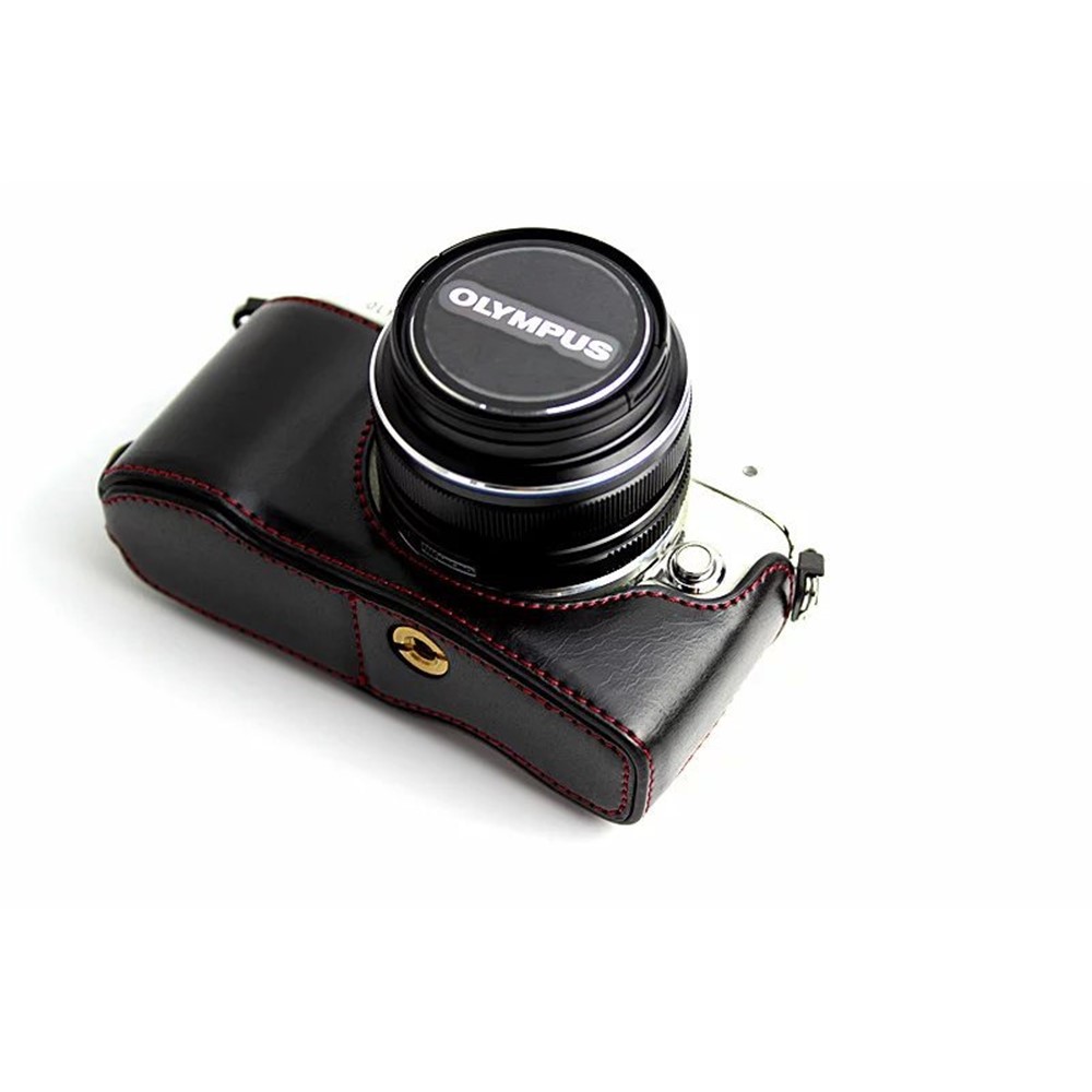 PU Leather Camera Half Bottom Case Protective Cover for Olympus E-PL7 / E-PL8 / E-PL9 - Black-12