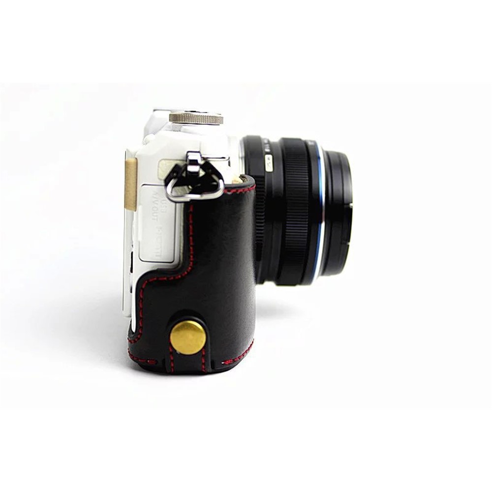 PU Leather Camera Half Bottom Case Protective Cover for Olympus E-PL7 / E-PL8 / E-PL9 - Black-13