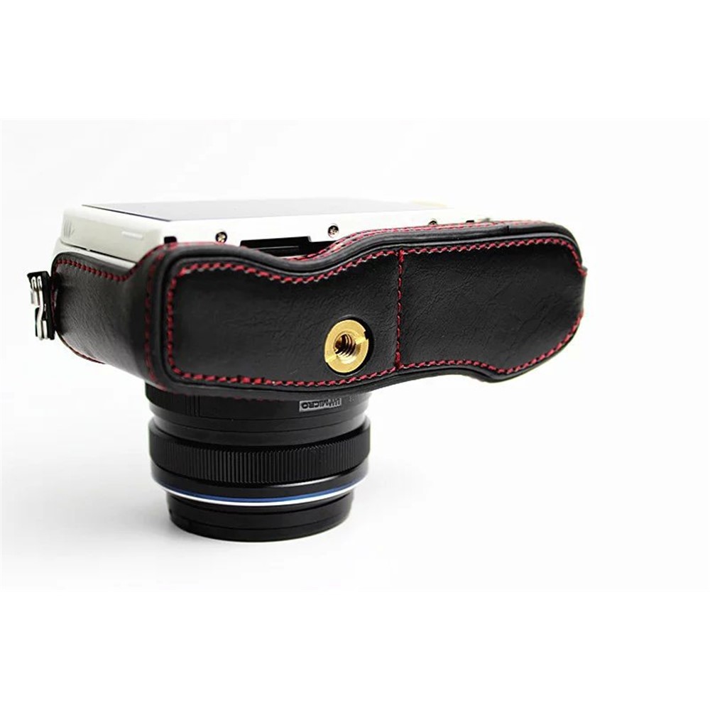 PU Leather Camera Half Bottom Case Protective Cover for Olympus E-PL7 / E-PL8 / E-PL9 - Black-18