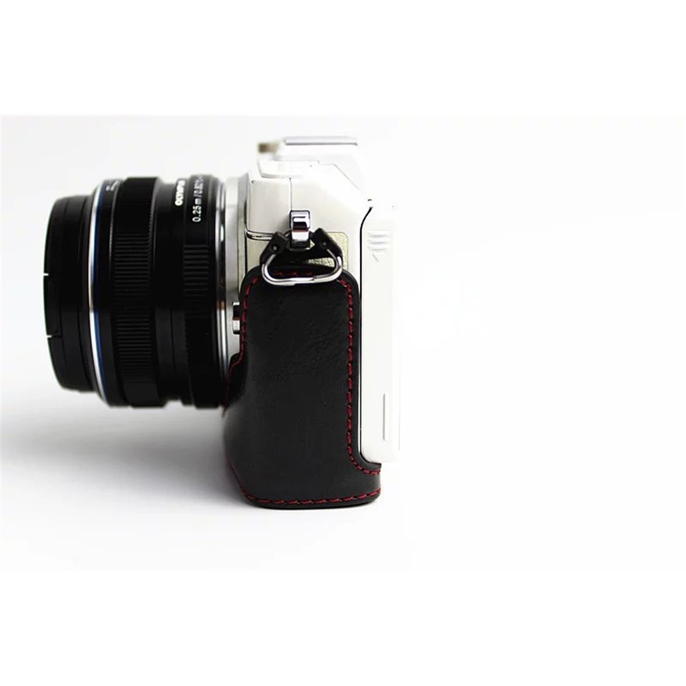 PU Leather Camera Half Bottom Case Protective Cover for Olympus E-PL7 / E-PL8 / E-PL9 - Black-20