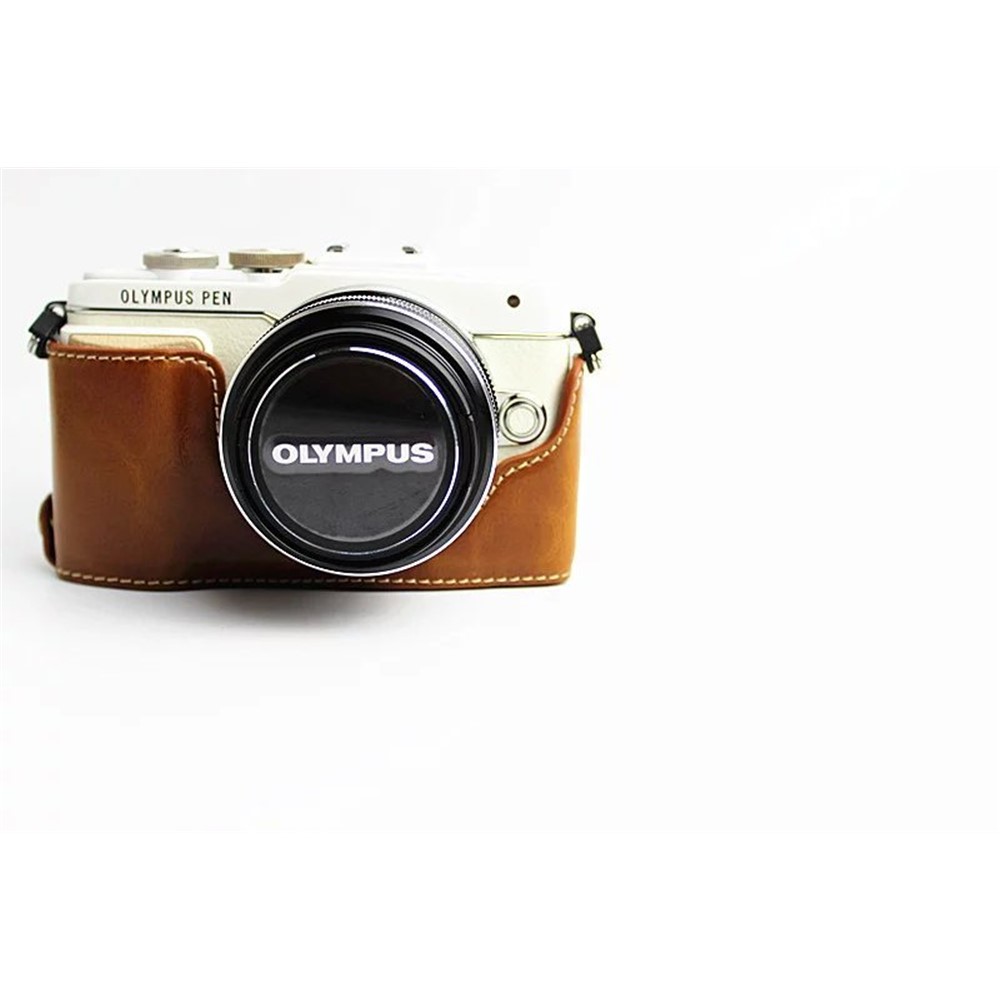 PU Leather Bottom Camera Half Case Bag for Olympus E-PL7 / E-PL8 / E-PL9 - Brown-11