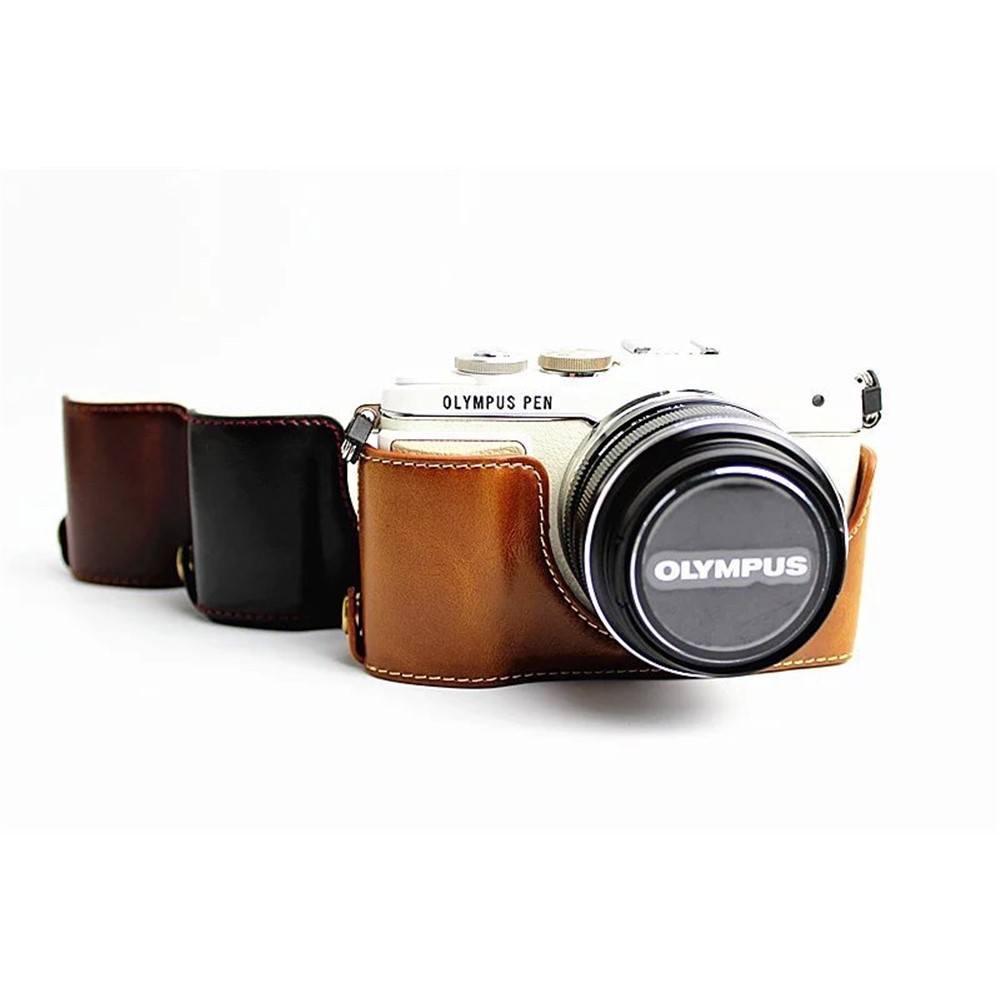 PU Leather Bottom Camera Half Case Bag for Olympus E-PL7 / E-PL8 / E-PL9 - Brown-12