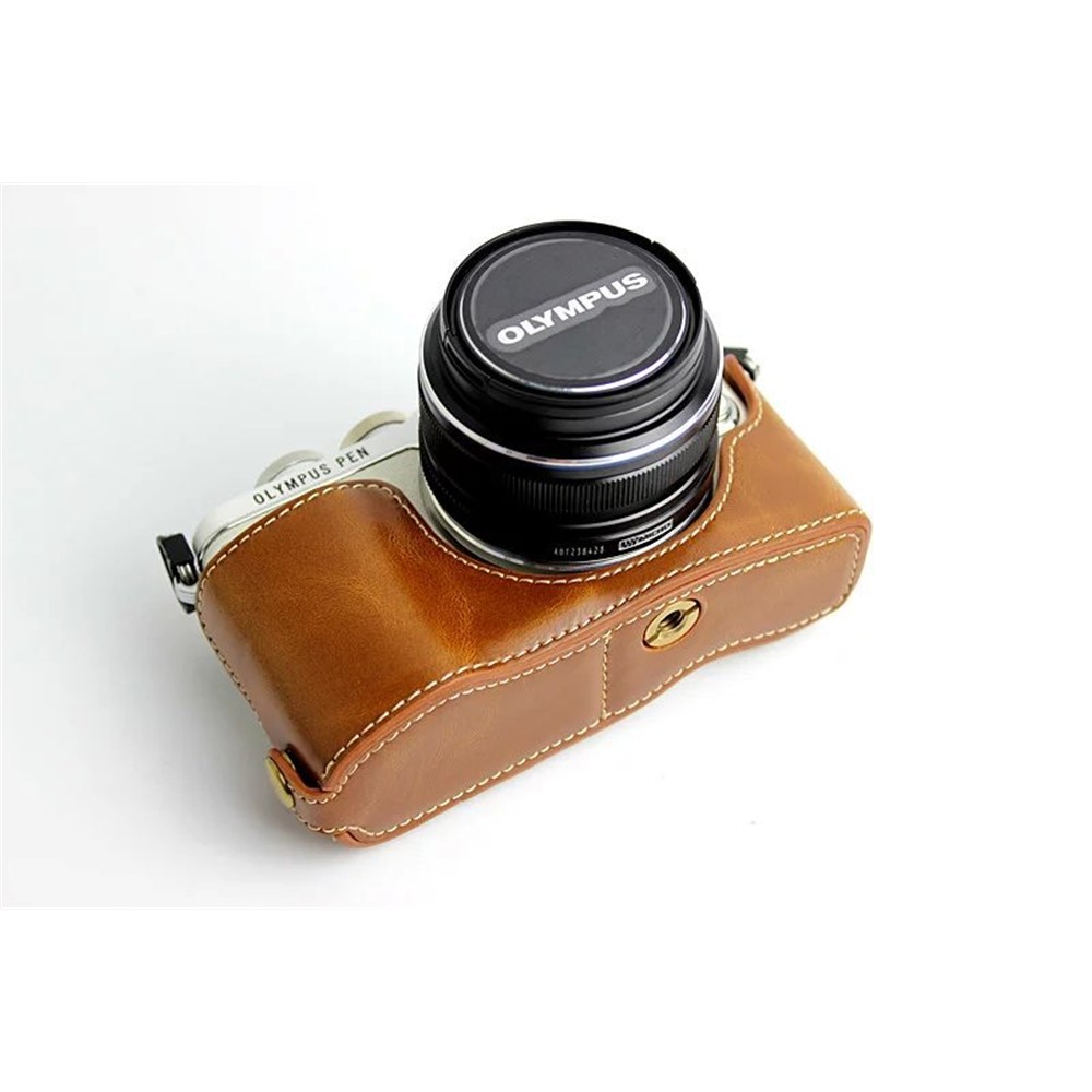 PU Leather Bottom Camera Half Case Bag for Olympus E-PL7 / E-PL8 / E-PL9 - Brown-13