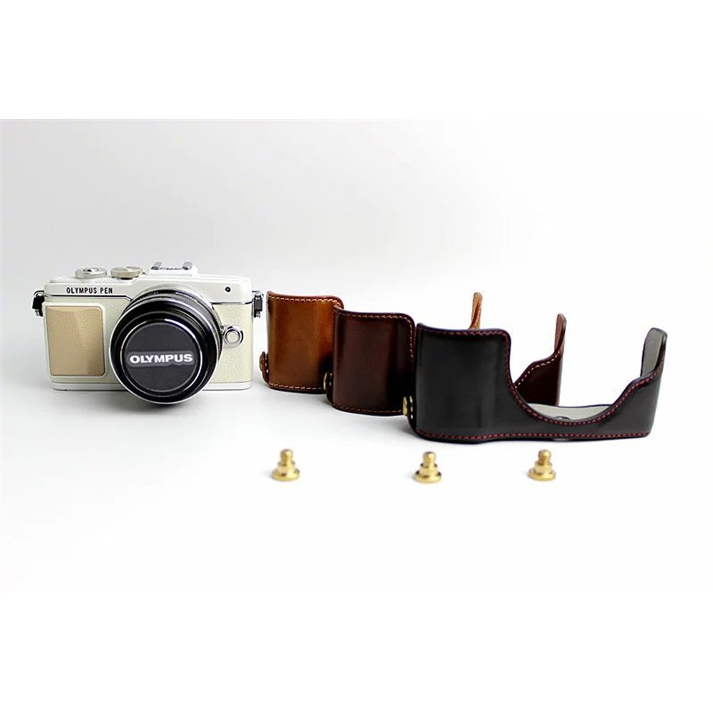 PU Leather Bottom Camera Half Case Bag for Olympus E-PL7 / E-PL8 / E-PL9 - Brown-14