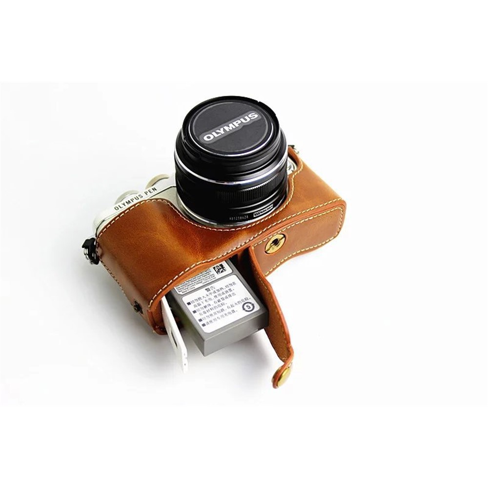 PU Leather Bottom Camera Half Case Bag for Olympus E-PL7 / E-PL8 / E-PL9 - Brown-16