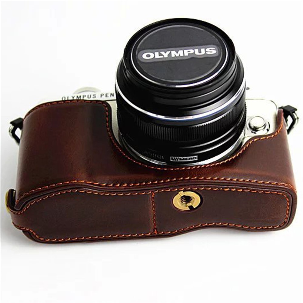 PU Leather Protective Camera Half Bottom Cover for Olympus E-PL7 / E-PL8 / E-PL9 - Coffee-1