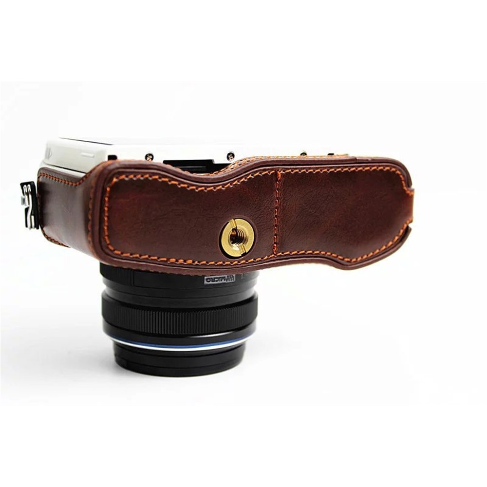 PU Leather Protective Camera Half Bottom Cover for Olympus E-PL7 / E-PL8 / E-PL9 - Coffee-11