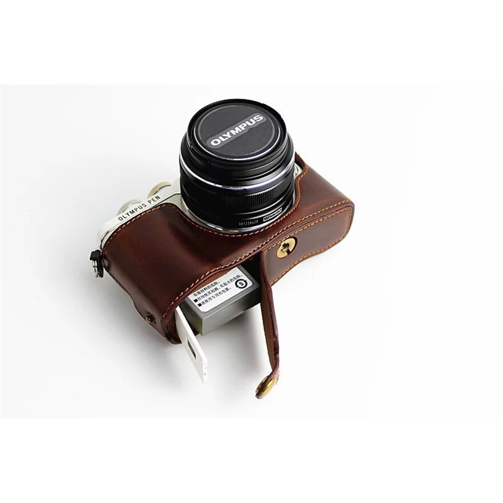 PU Leather Protective Camera Half Bottom Cover for Olympus E-PL7 / E-PL8 / E-PL9 - Coffee-14