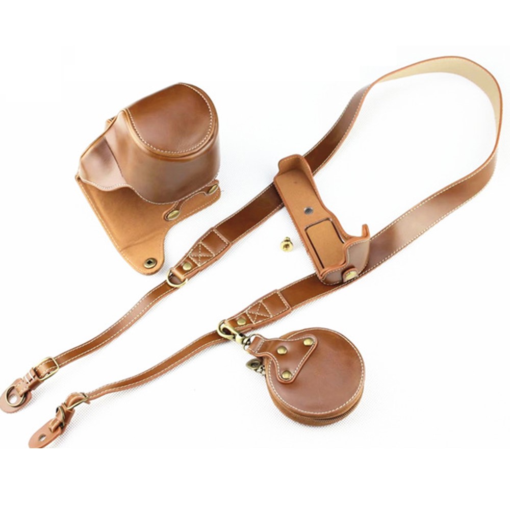 PU Leather Protection Pouch Case + Strap + Camera Lens Bag for Canon EOS M50 - Brown-2