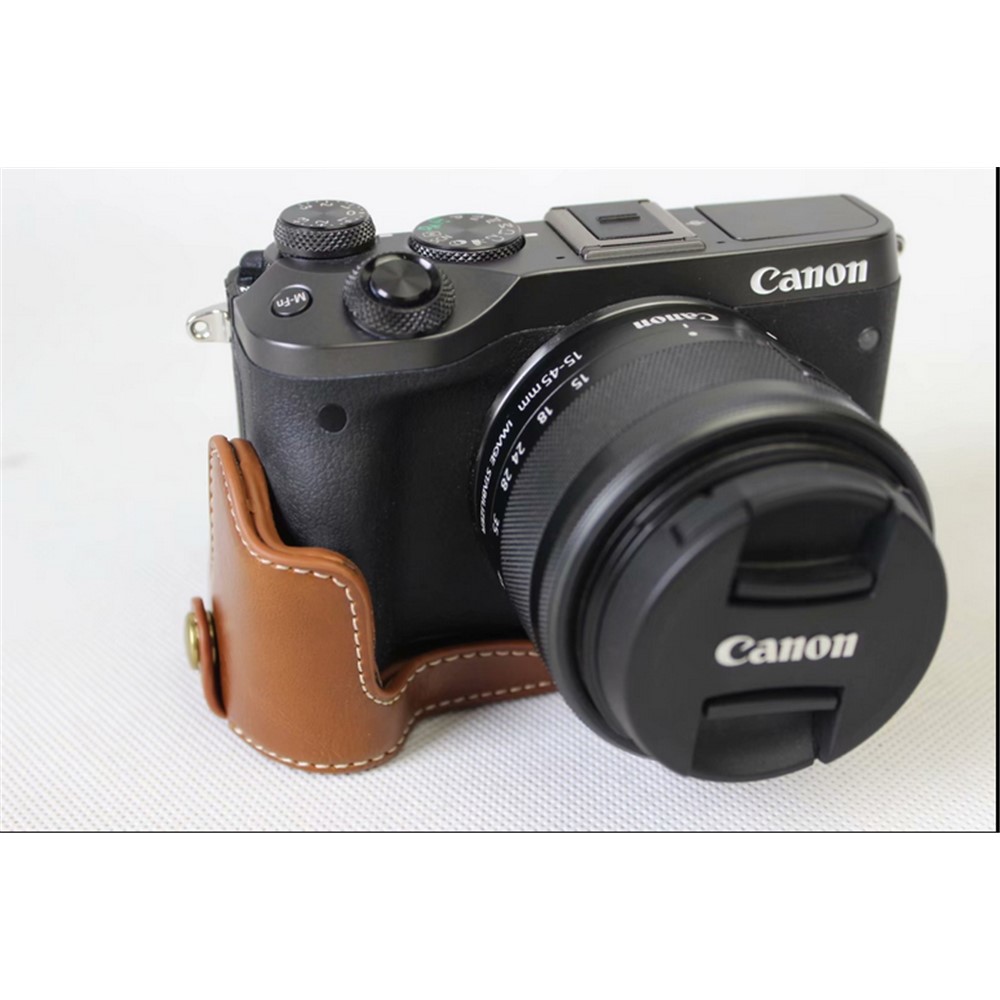 Camera PU Leather Half Case Bottom Shell for Canon EOS M6 - Brown-2