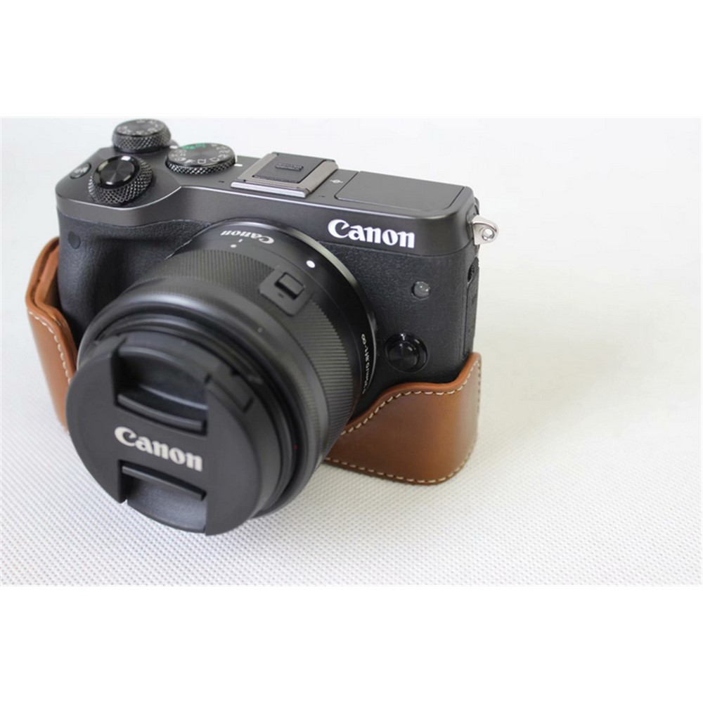 Camera PU Leather Half Case Bottom Shell for Canon EOS M6 - Brown-3