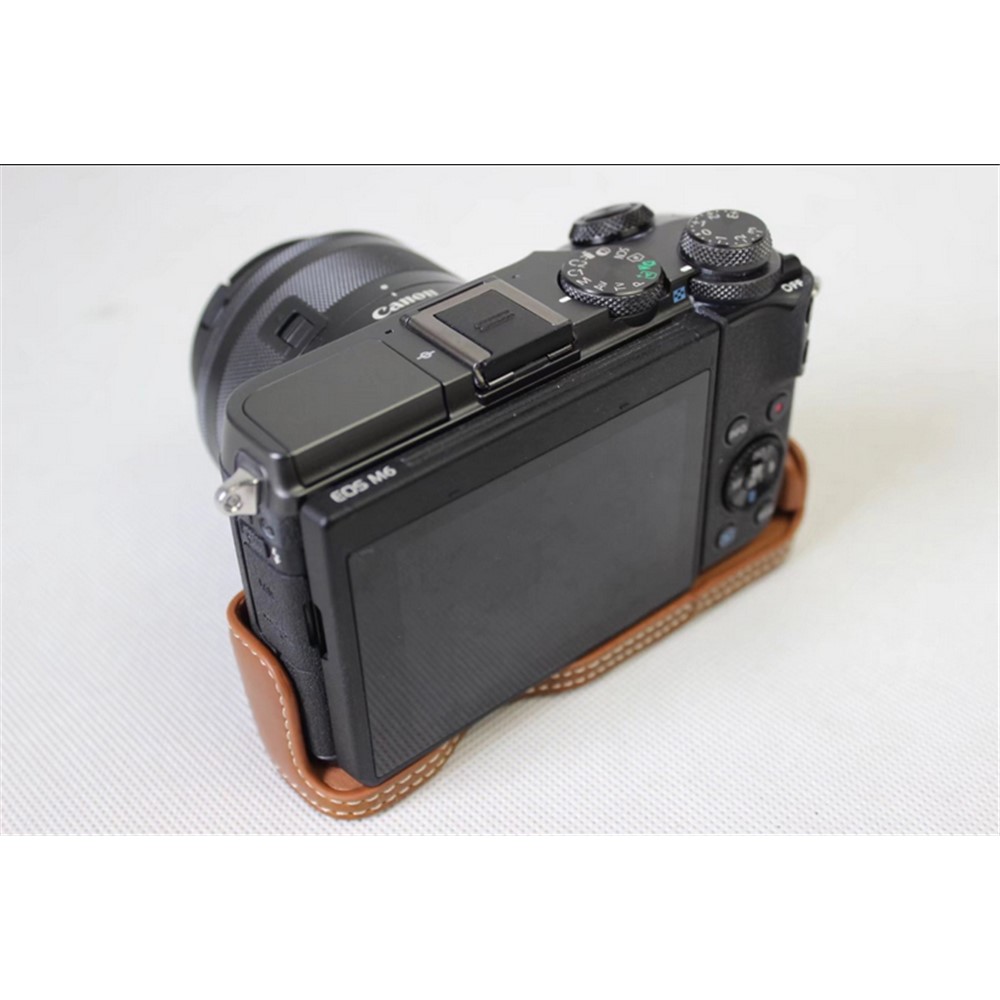 Camera PU Leather Half Case Bottom Shell for Canon EOS M6 - Brown-5