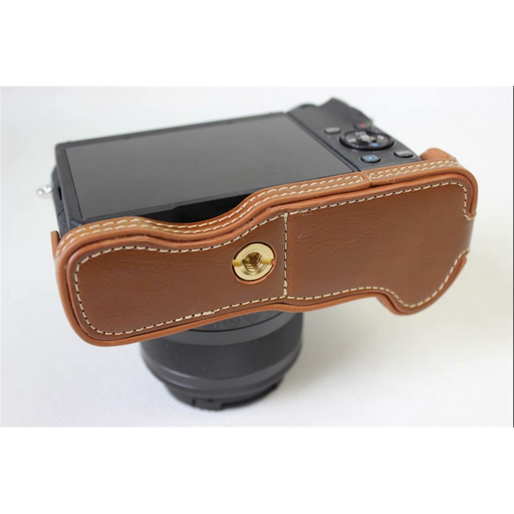 Camera PU Leather Half Case Bottom Shell for Canon EOS M6 - Brown-7