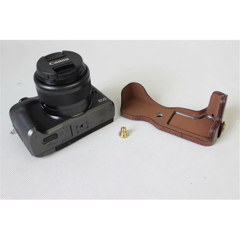 Half Camera PU Leather Protective Bottom Mount Cover for Canon EOS M6 - Coffee-10