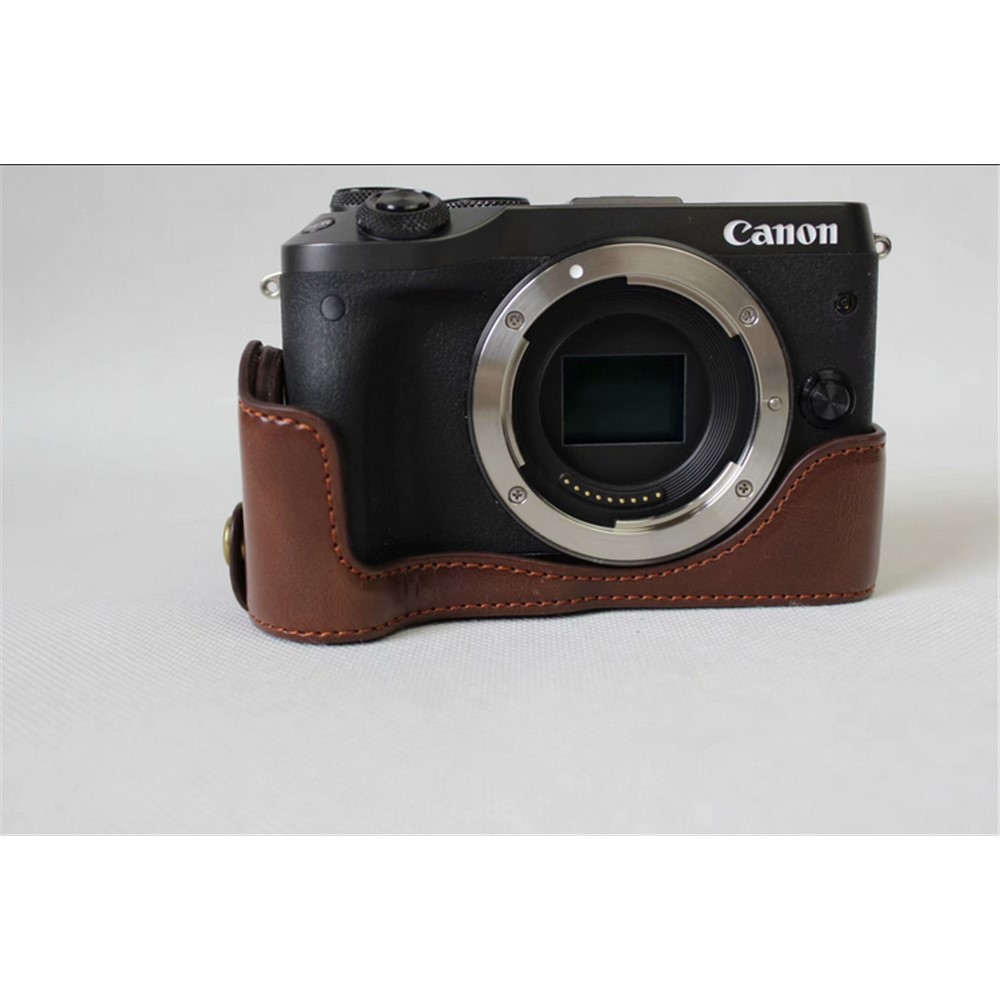 Half Camera PU Leather Protective Bottom Mount Cover for Canon EOS M6 - Coffee-2