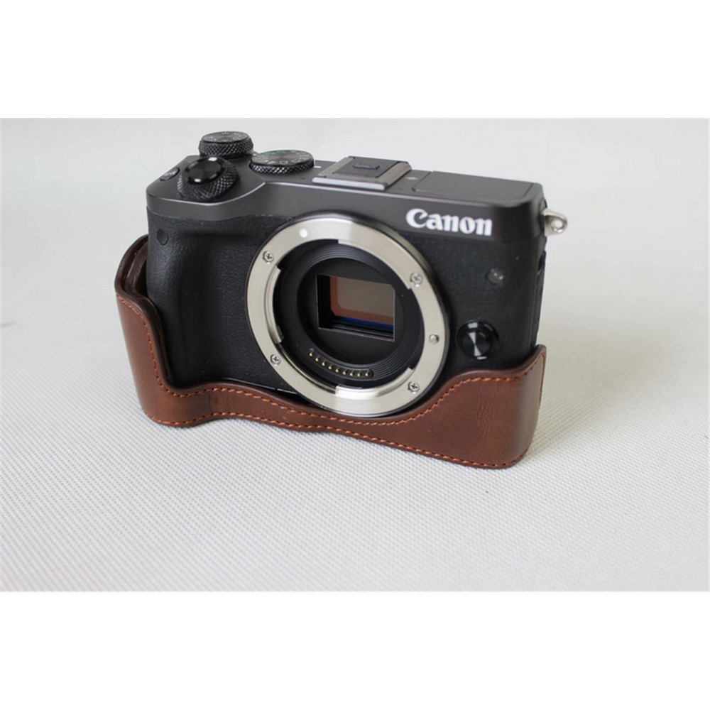 Half Camera PU Leather Protective Bottom Mount Cover for Canon EOS M6 - Coffee-4