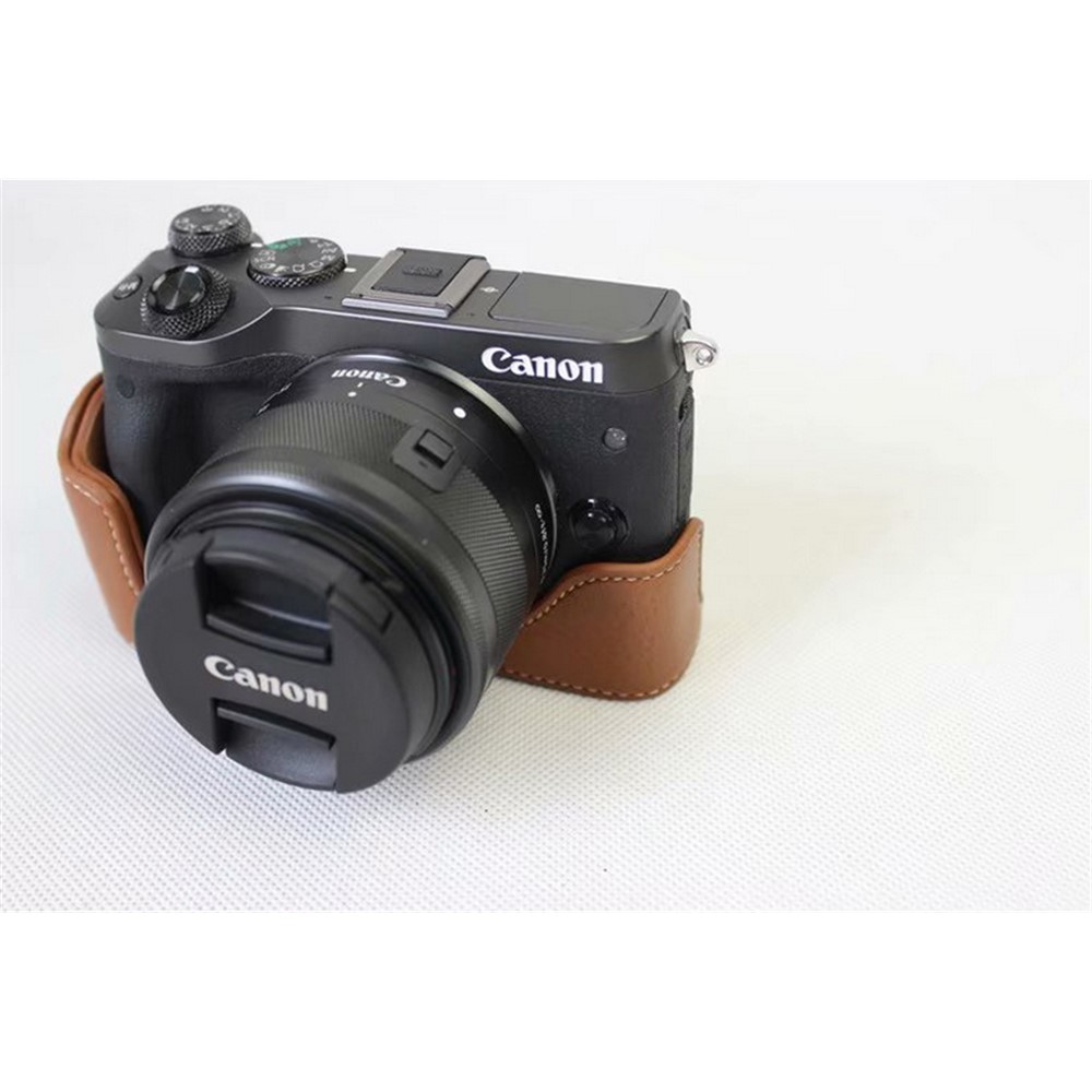 Genuine Cowhide Leather Half Case Bag for Canon EOS M6 Digital Camera - Brown-3