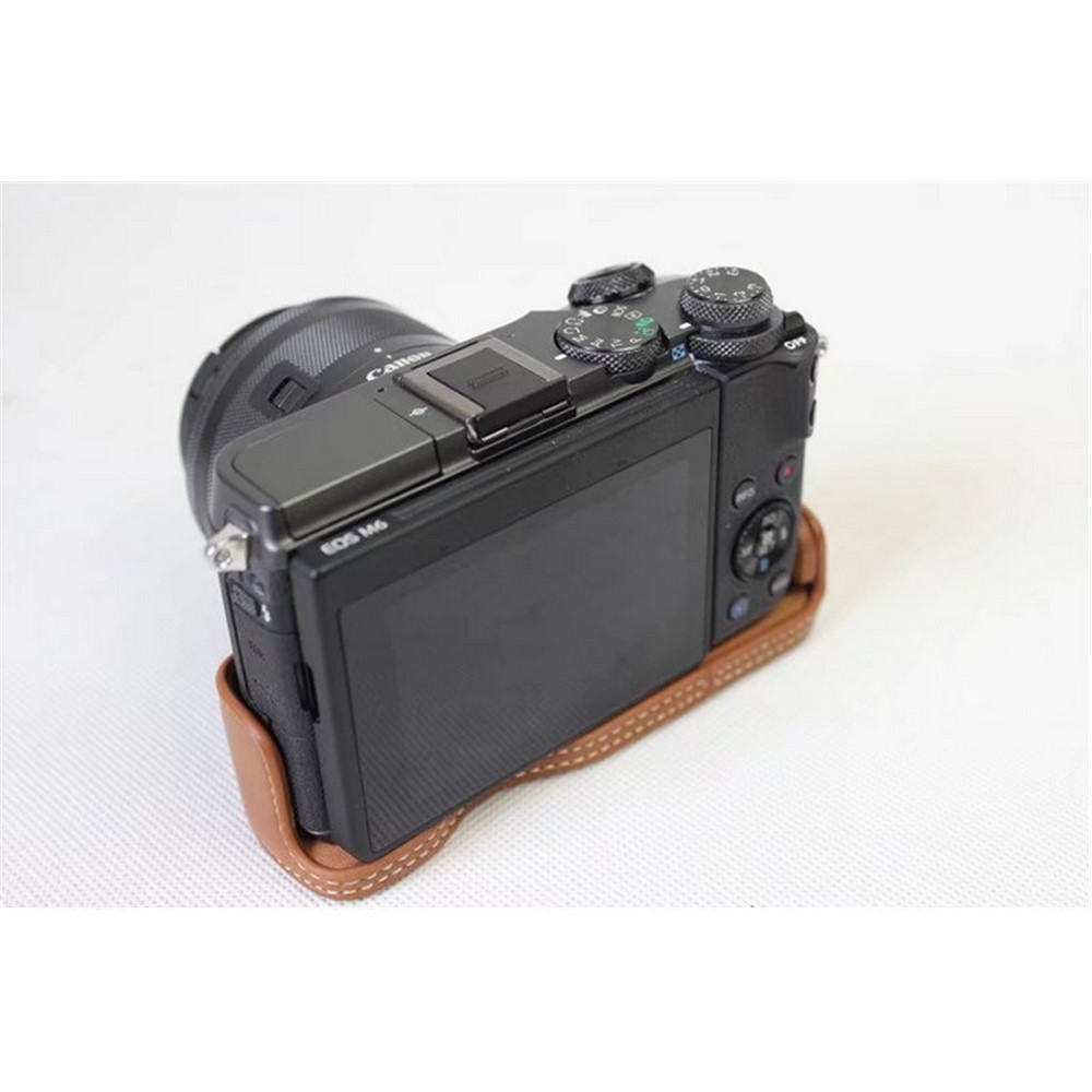 Genuine Cowhide Leather Half Case Bag for Canon EOS M6 Digital Camera - Brown-4