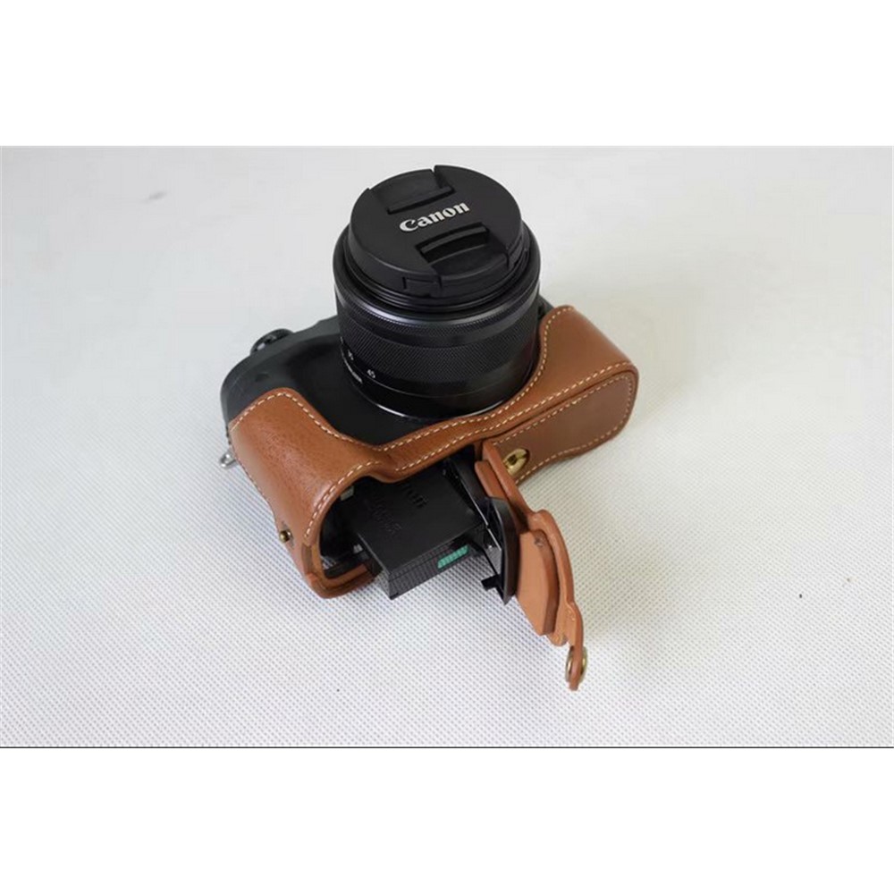 Genuine Cowhide Leather Half Case Bag for Canon EOS M6 Digital Camera - Brown-6