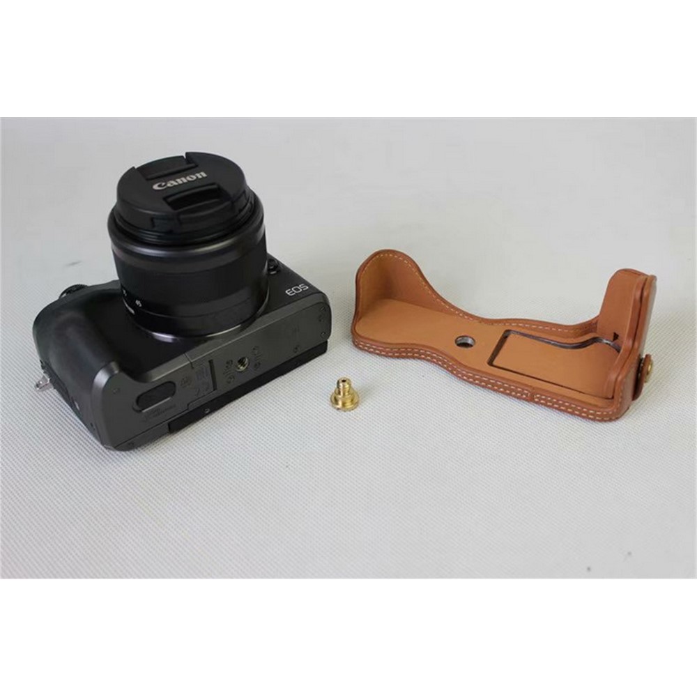 Genuine Cowhide Leather Half Case Bag for Canon EOS M6 Digital Camera - Brown-7