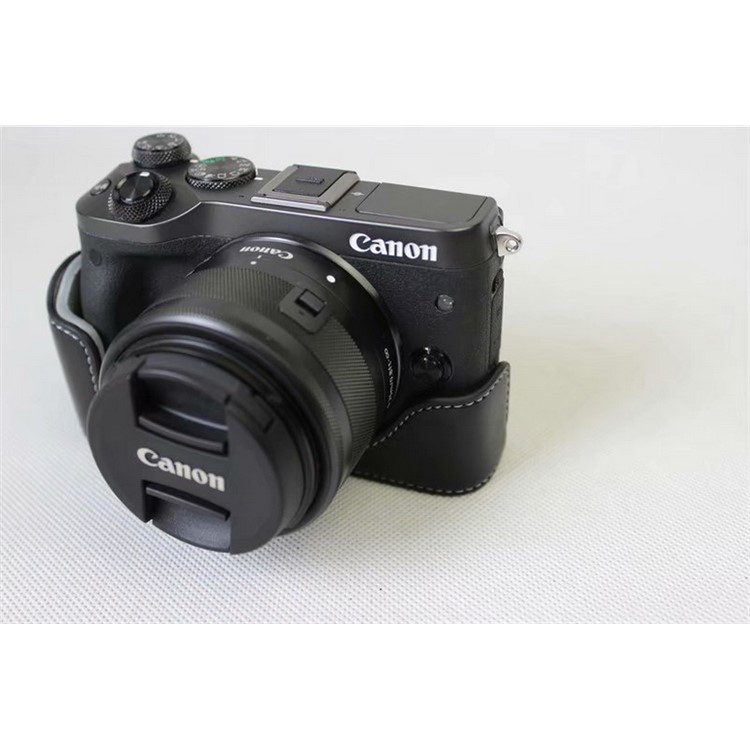 Genuine Cowhide Leather Half Protective Bag for Canon EOS M6 Digital Camera - Black-3