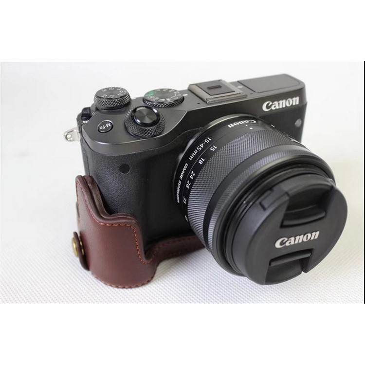 Genuine Cowhide Leather Half Bag Pouch for Canon EOS M6 Digital Camera - Coffee-2