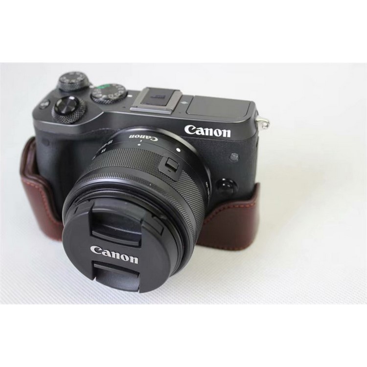 Genuine Cowhide Leather Half Bag Pouch for Canon EOS M6 Digital Camera - Coffee-3