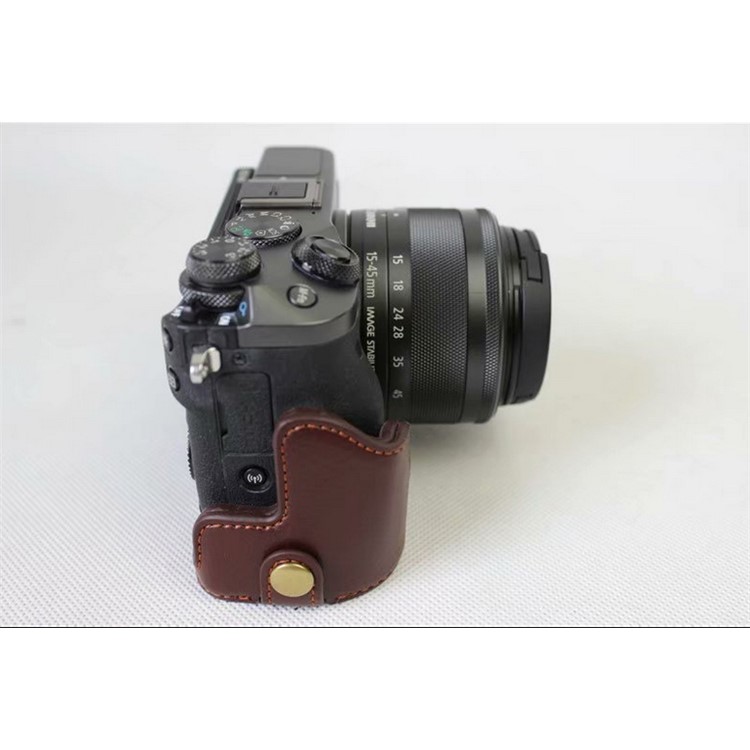 Genuine Cowhide Leather Half Bag Pouch for Canon EOS M6 Digital Camera - Coffee-4