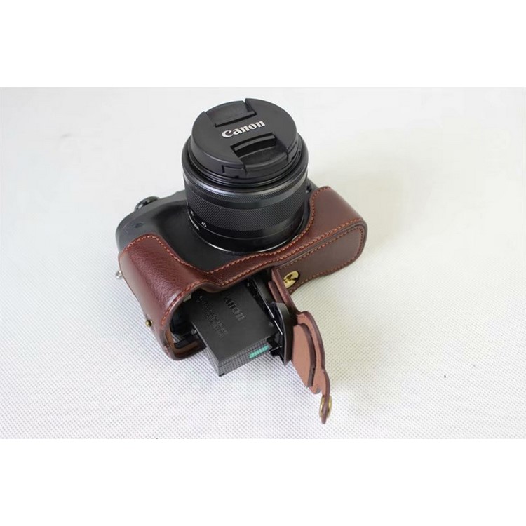 Genuine Cowhide Leather Half Bag Pouch for Canon EOS M6 Digital Camera - Coffee-6
