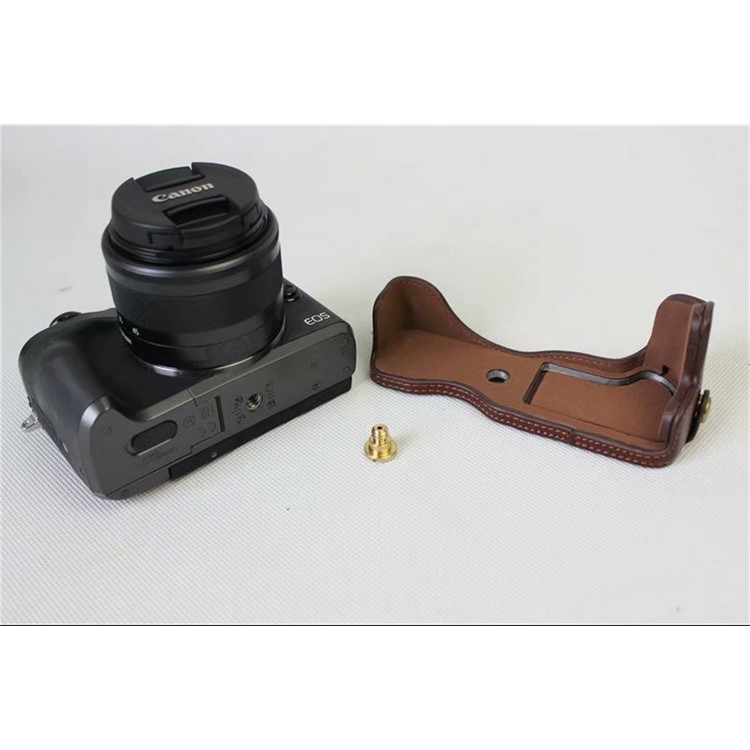 Genuine Cowhide Leather Half Bag Pouch for Canon EOS M6 Digital Camera - Coffee-7