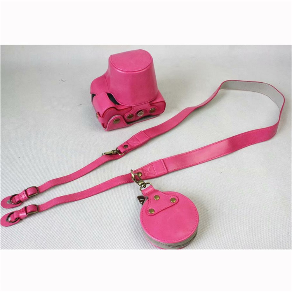 PU Leather Protection Case Cover + Strap + Camera Lens Bag for Canon EOS M6 with 15-45mm Lens - Rose-1