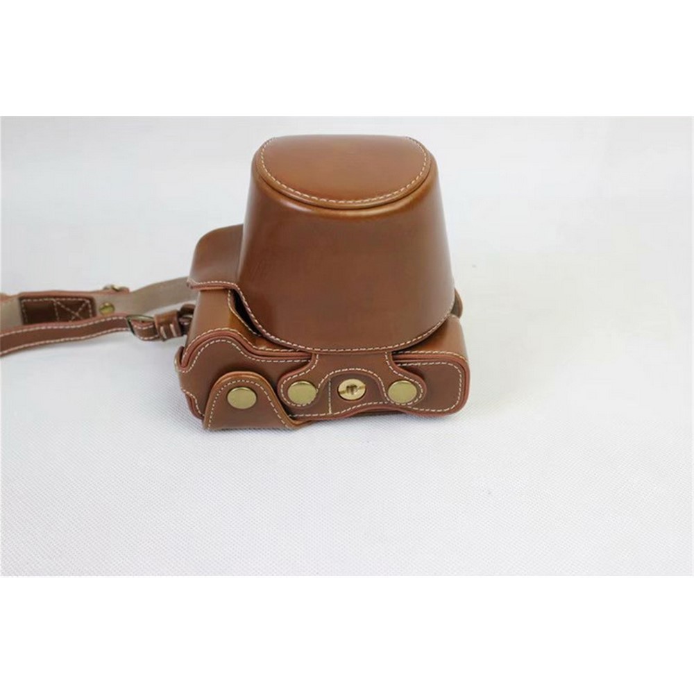 PU Leather Case Bag Protector + Strap + Camera Lens Bag for Canon EOS M6 with 15-45mm Lens - Brown-2