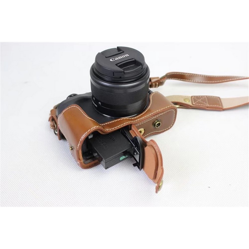 PU Leather Case Bag Protector + Strap + Camera Lens Bag for Canon EOS M6 with 15-45mm Lens - Brown-5