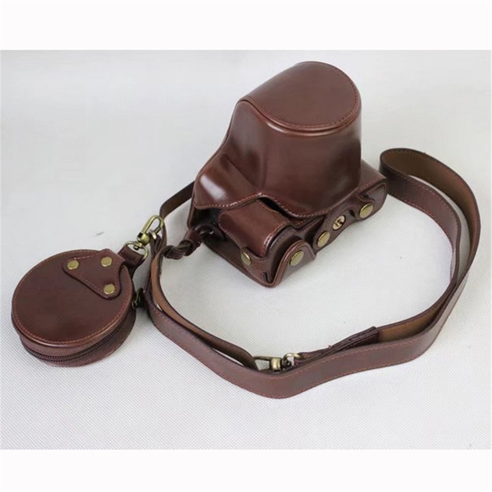 PU Leather Protective Bag Cover + Strap + Camera Lens Bag for Canon EOS M6 with 15-45mm Lens - Coffee-1