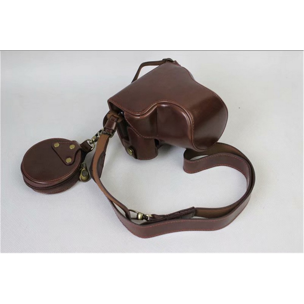 PU Leather Protective Bag Cover + Strap + Camera Lens Bag for Canon EOS M6 with 15-45mm Lens - Coffee-2
