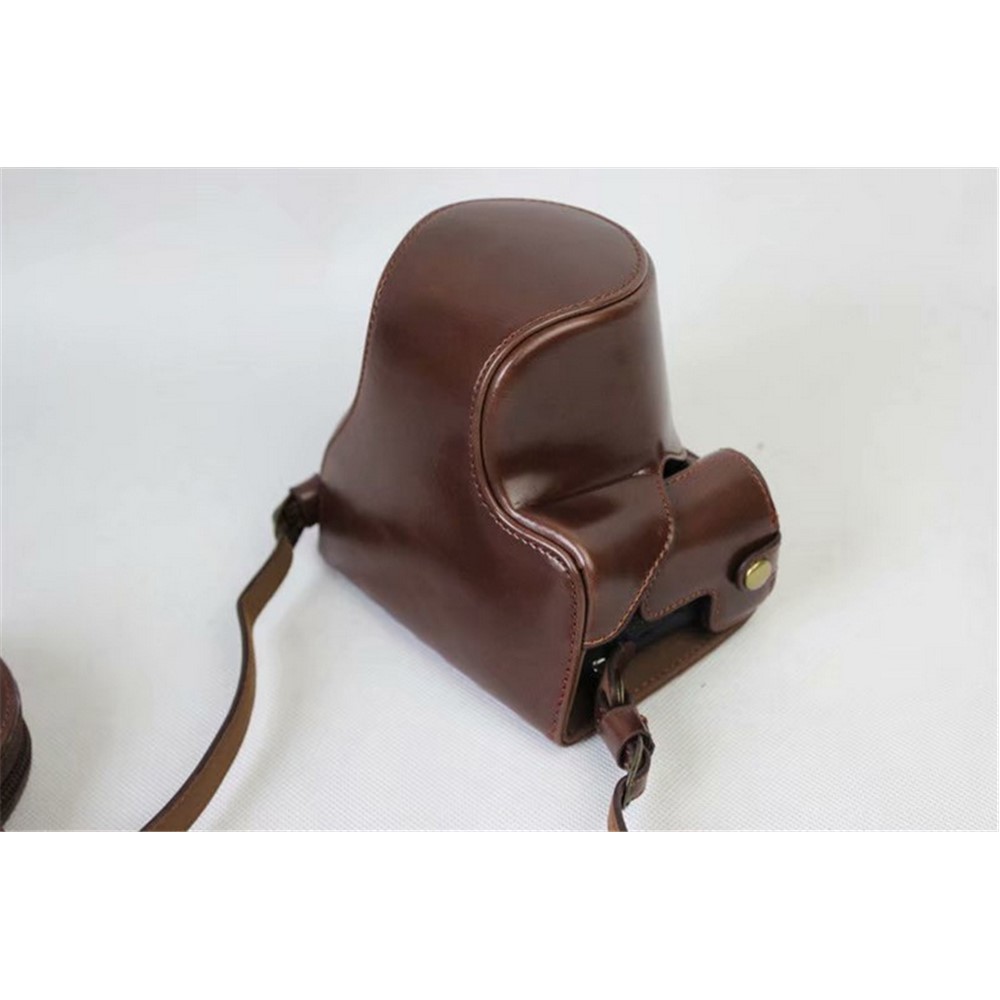 PU Leather Protective Bag Cover + Strap + Camera Lens Bag for Canon EOS M6 with 15-45mm Lens - Coffee-3