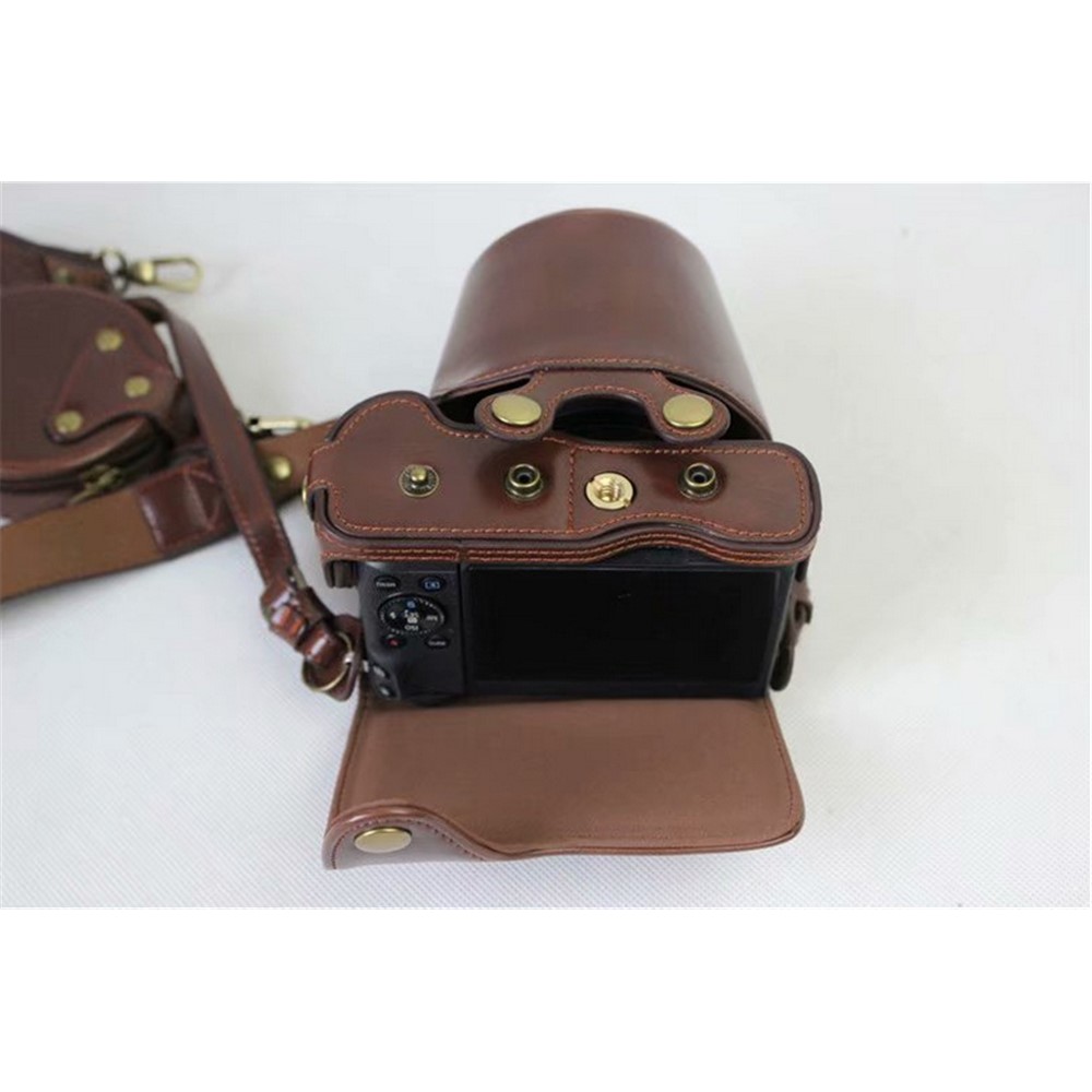 PU Leather Protective Bag Cover + Strap + Camera Lens Bag for Canon EOS M6 with 15-45mm Lens - Coffee-5