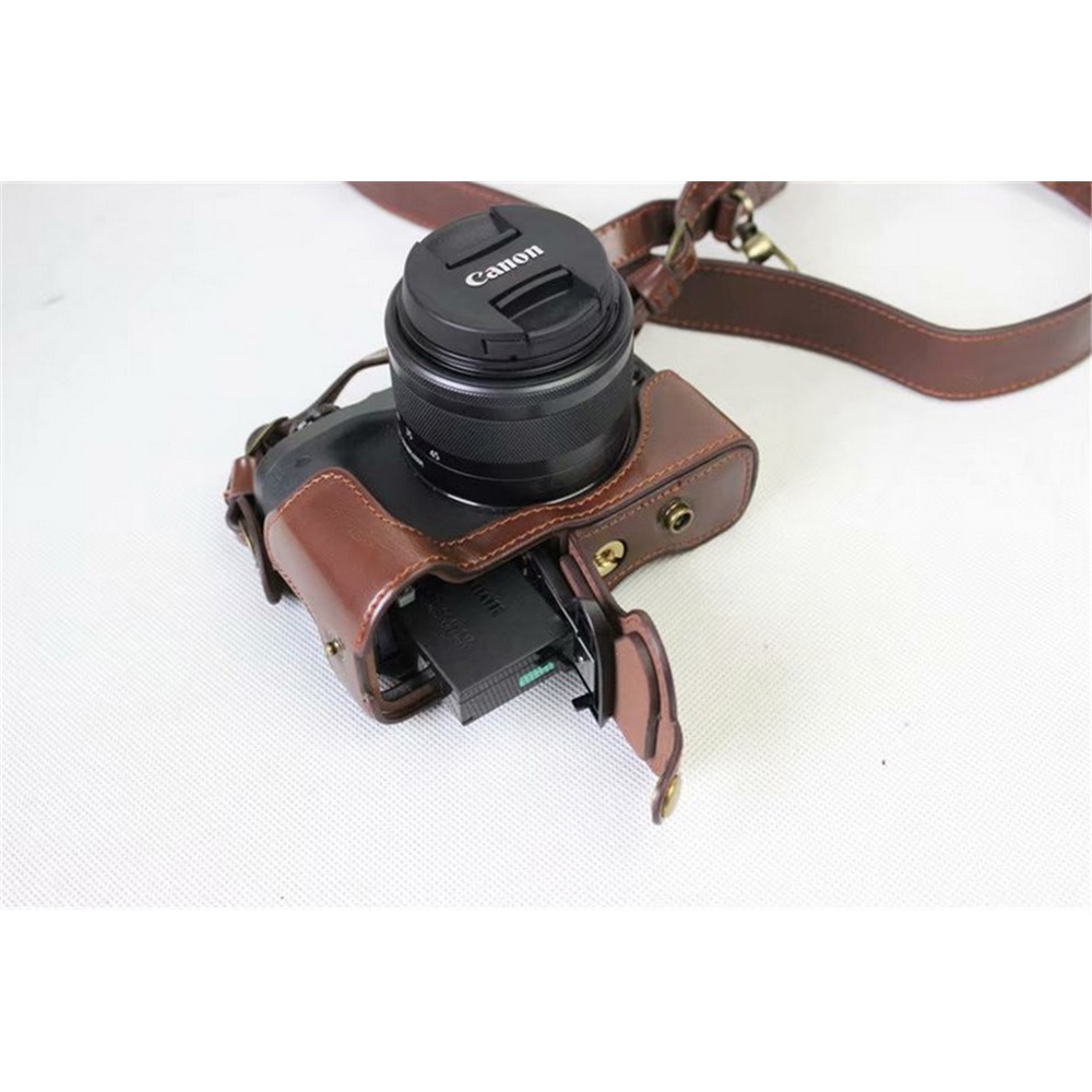 PU Leather Protective Bag Cover + Strap + Camera Lens Bag for Canon EOS M6 with 15-45mm Lens - Coffee-7
