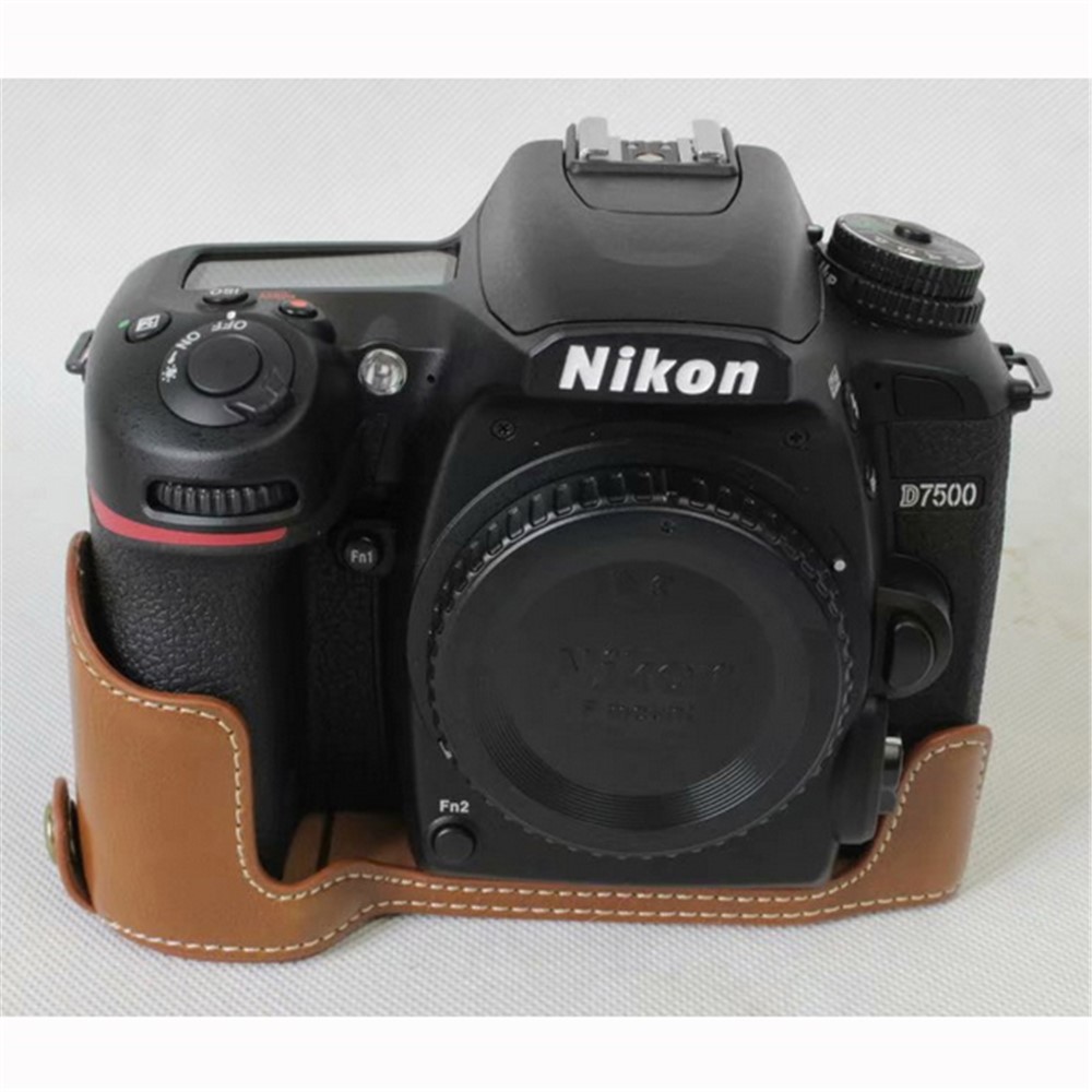 Half Camera PU Leather Protective Case for Nikon D7500 Digital SLR Camera - Brown-1