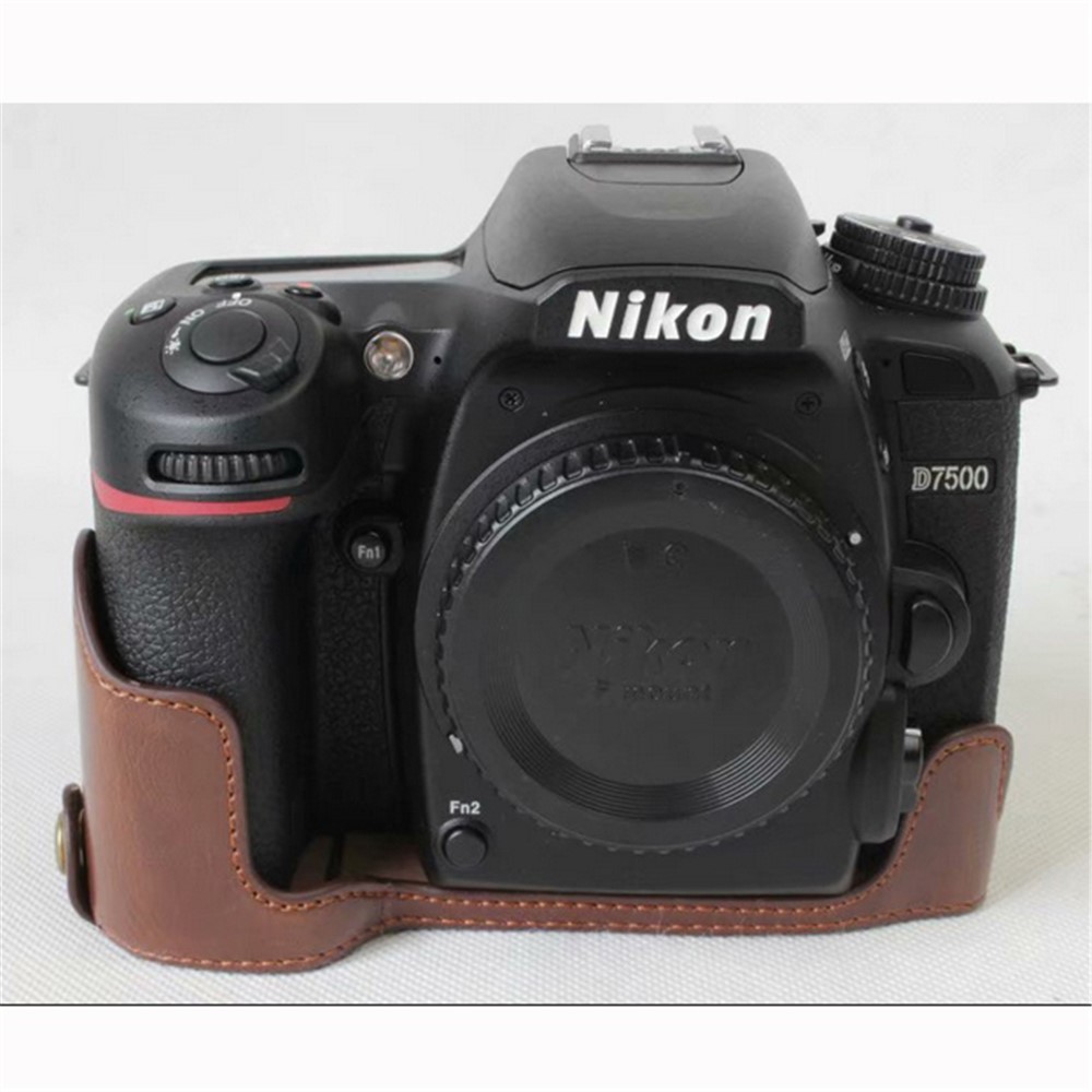 Half Camera PU Leather Shielded Bag Cover for Nikon D7500 Digital SLR Camera - Coffee-1