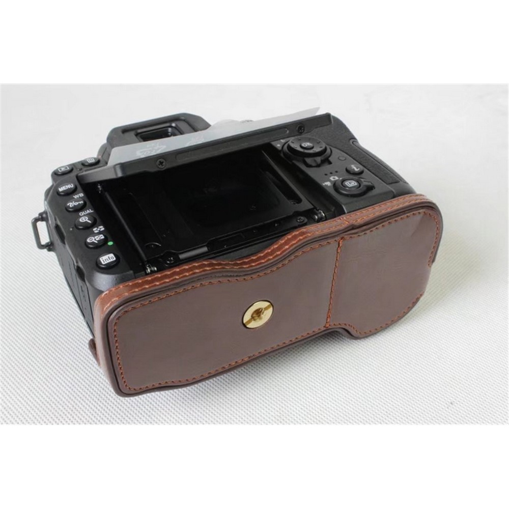 Half Camera PU Leather Shielded Bag Cover for Nikon D7500 Digital SLR Camera - Coffee-11