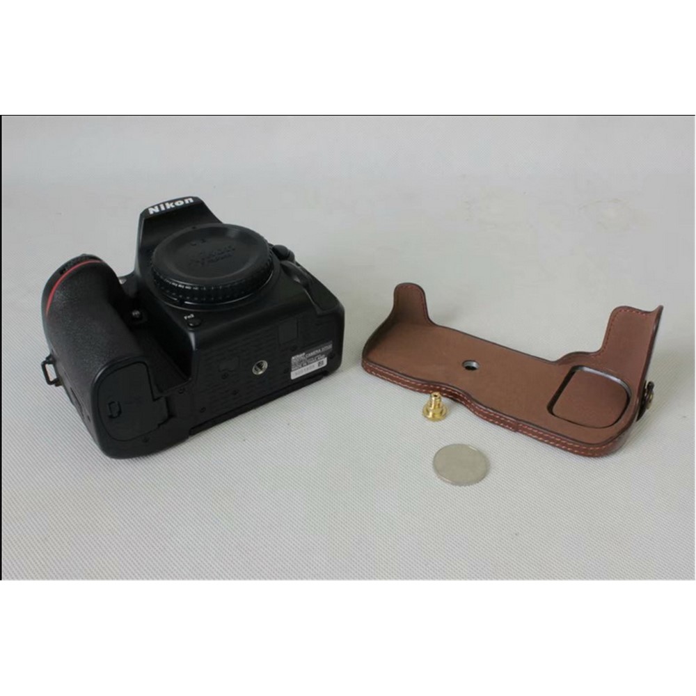 Half Camera PU Leather Shielded Bag Cover for Nikon D7500 Digital SLR Camera - Coffee-12