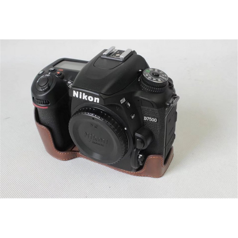 Half Camera PU Leather Shielded Bag Cover for Nikon D7500 Digital SLR Camera - Coffee-3