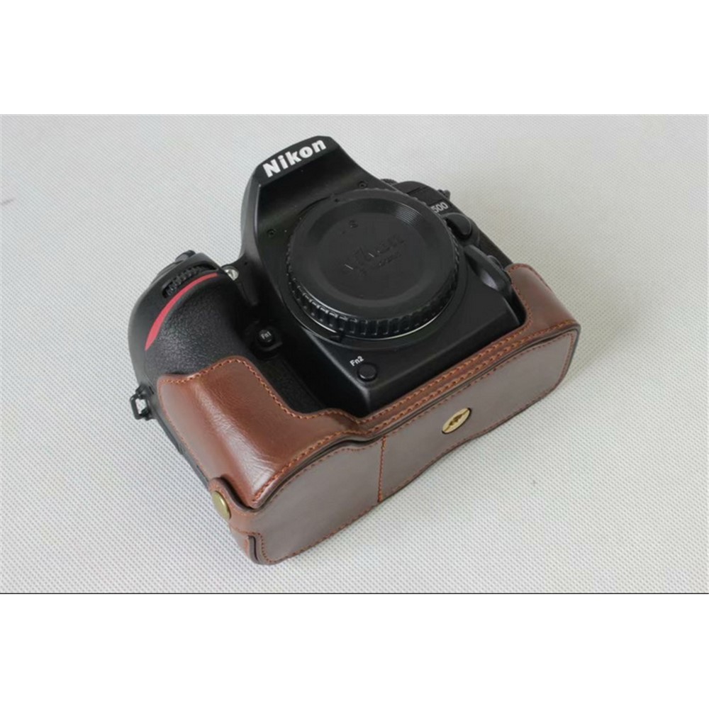 Half Camera PU Leather Shielded Bag Cover for Nikon D7500 Digital SLR Camera - Coffee-7