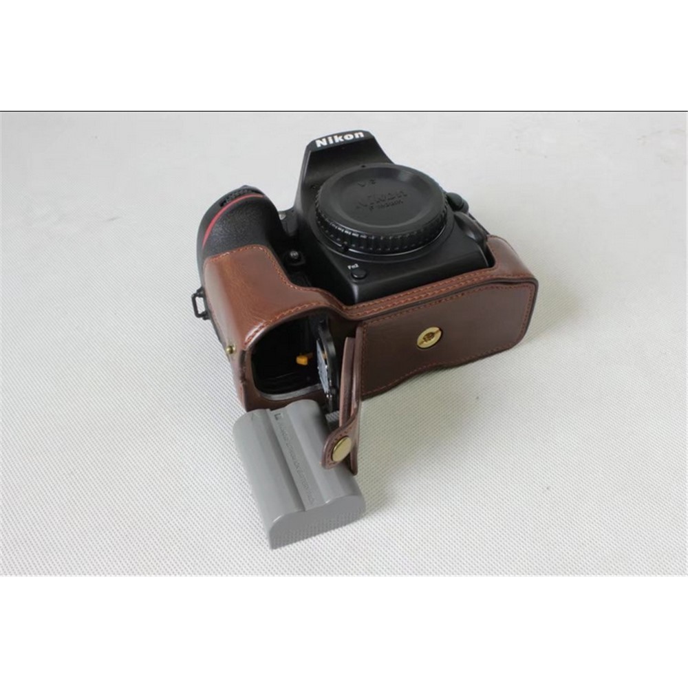 Half Camera PU Leather Shielded Bag Cover for Nikon D7500 Digital SLR Camera - Coffee-8
