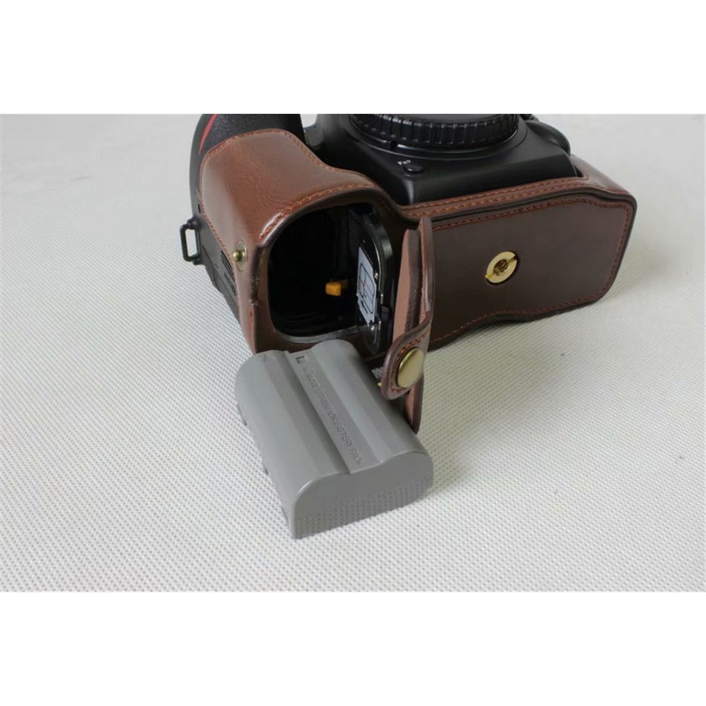 Half Camera PU Leather Shielded Bag Cover for Nikon D7500 Digital SLR Camera - Coffee-9