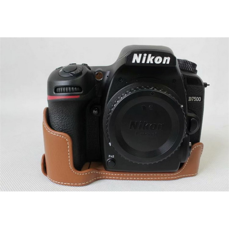 Genuine Cowhide Leather Half Bag Cover for Nikon D7500 Digital SLR Camera - Brown-2