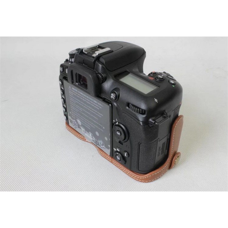 Genuine Cowhide Leather Half Bag Cover for Nikon D7500 Digital SLR Camera - Brown-4
