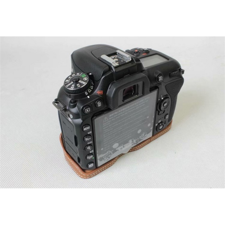 Genuine Cowhide Leather Half Bag Cover for Nikon D7500 Digital SLR Camera - Brown-5